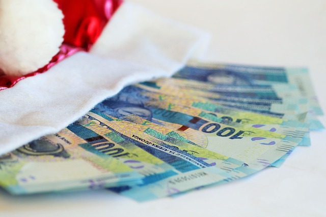 peníze jako vánoční dárek